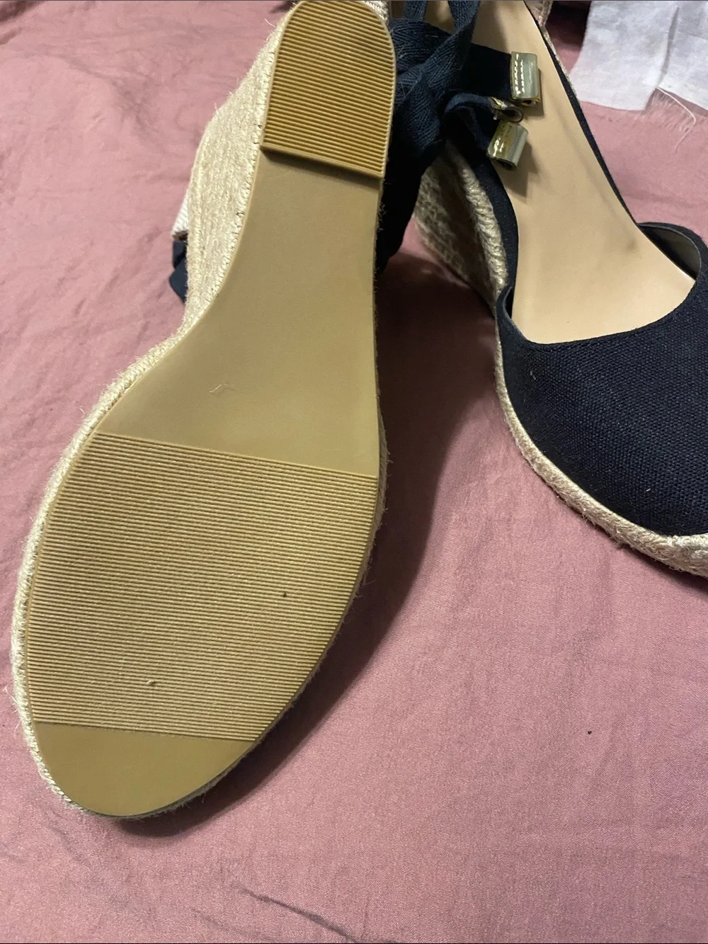JustFab Black Espadrille Wedge Sandals with Ankle Wrap